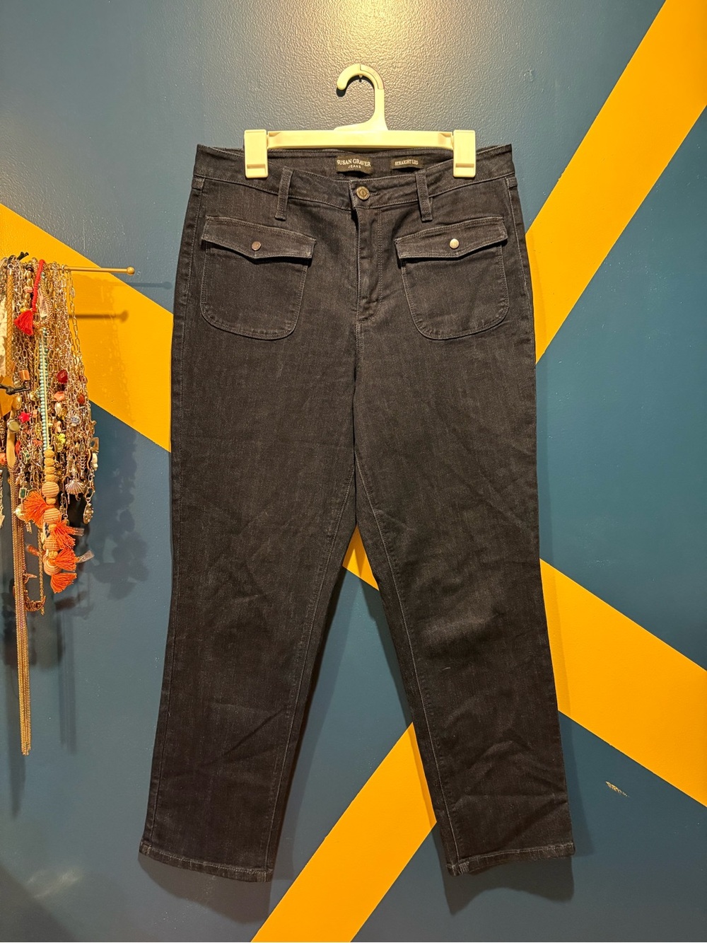 Susan Graver Dark Wash Mid-Rise Straight Leg Jeans NWOT